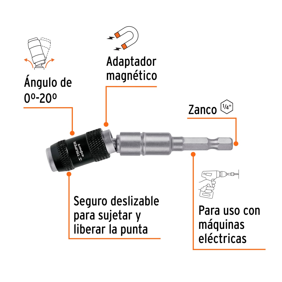 Adaptador articulado de 90 mm magnético para puntas Truper expert2