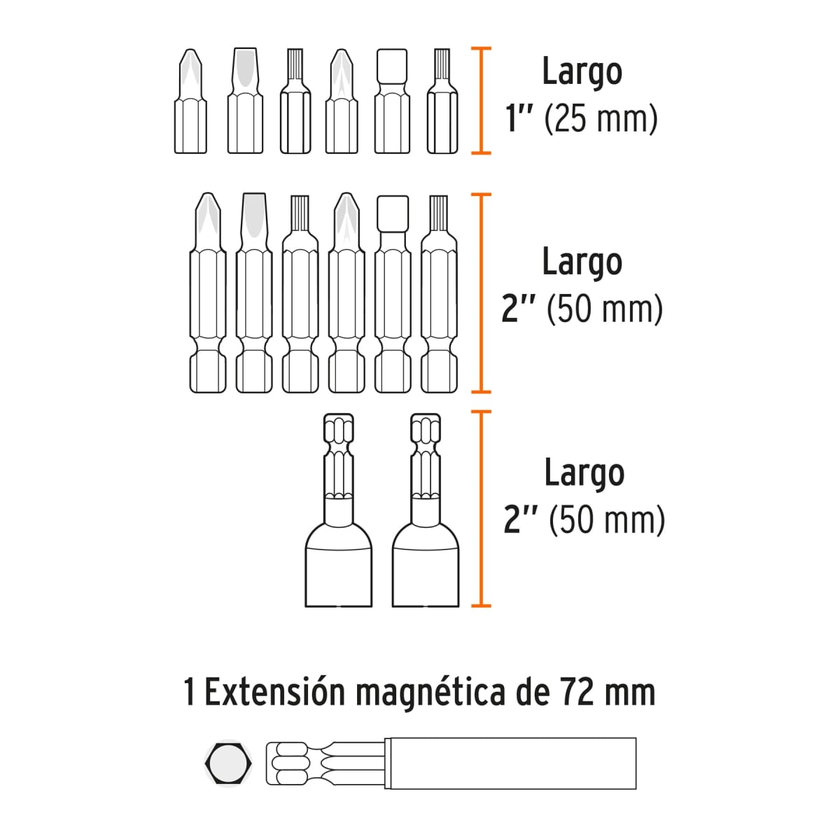 Juego de 47 puntas mixtas largos 1'' y 2'' en estuche. Truper expert3