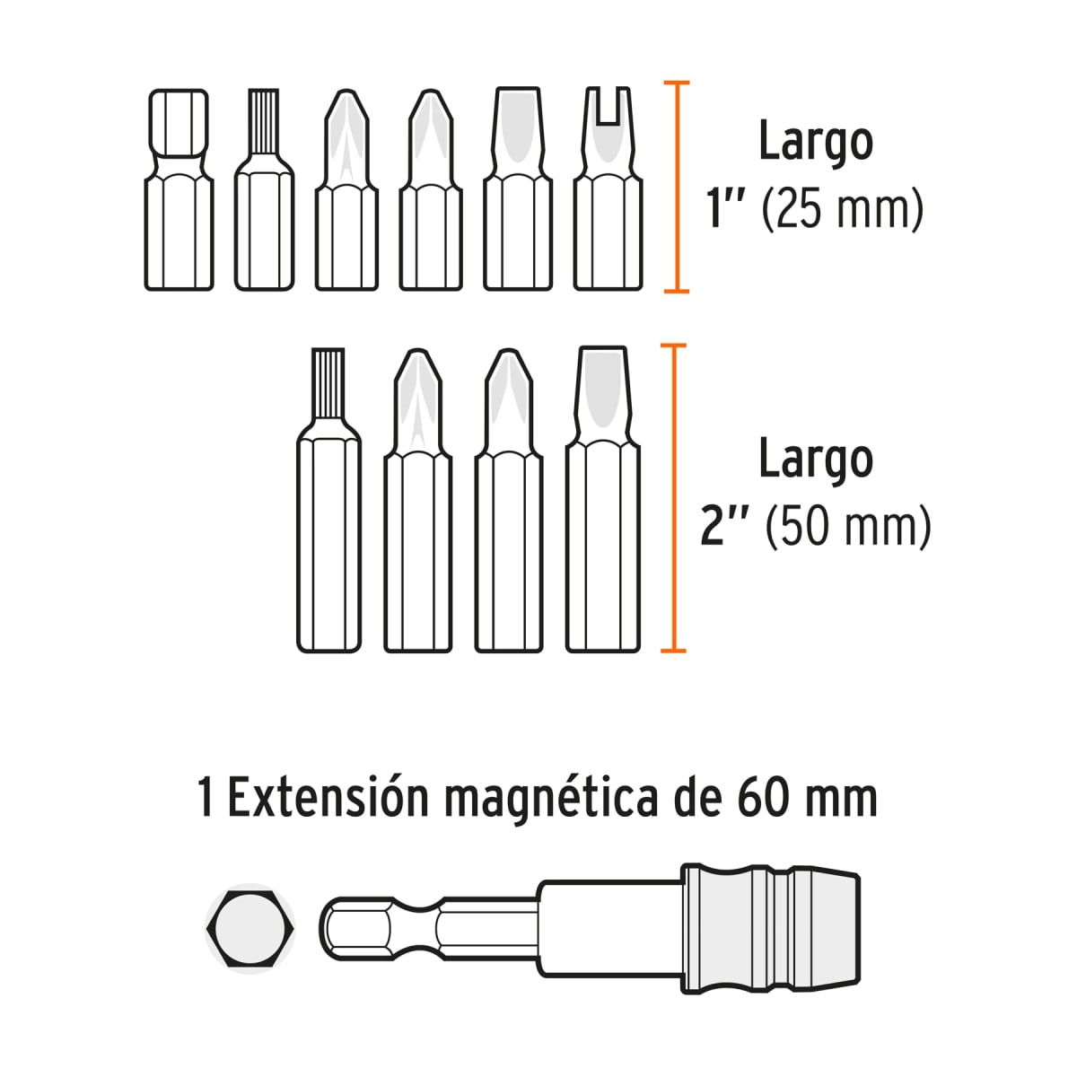 Juego de 58 puntas mixtas largo 1'' estuche plástico, Expert Truper3