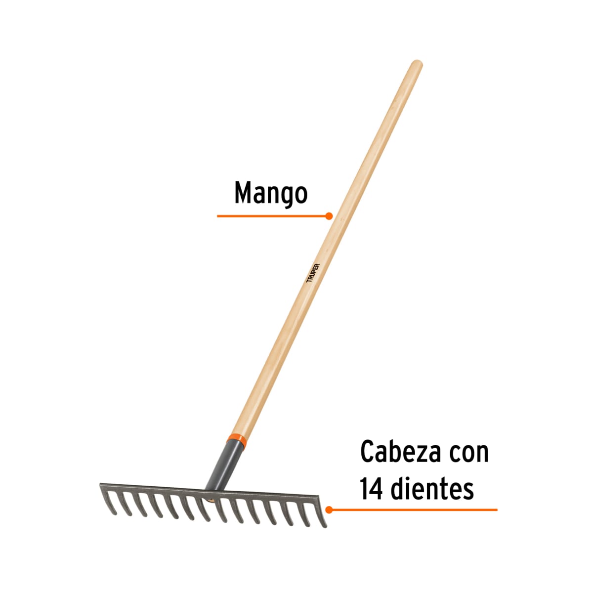 Rastrillo recto de 14 dientes. mango de 54''. truper3