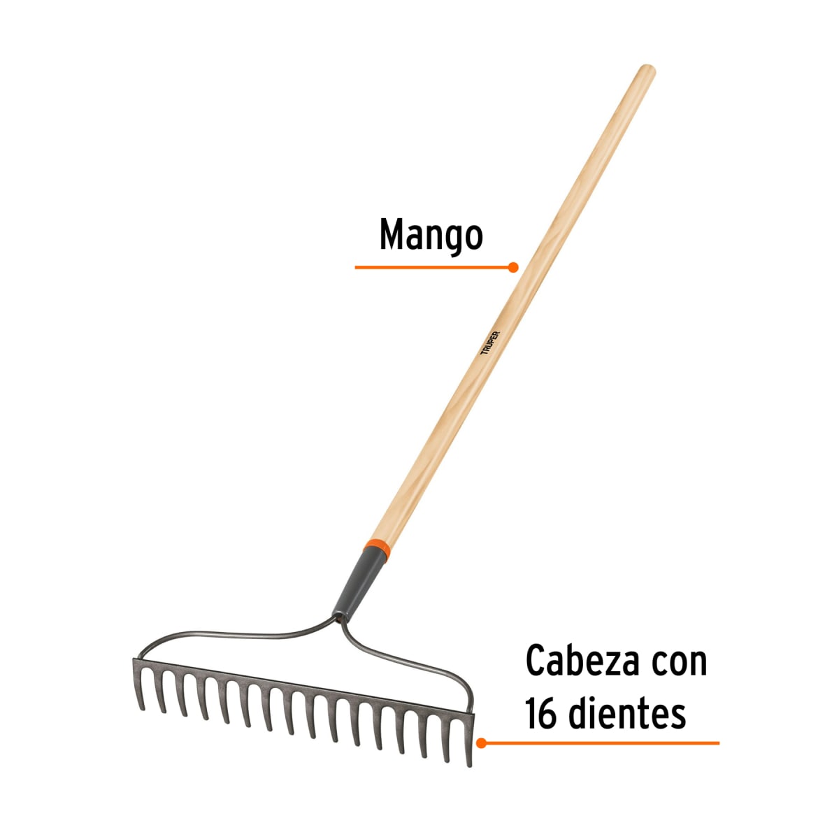 Rastrillo jardinero classic. 16 dientes. mango 54''. truper2