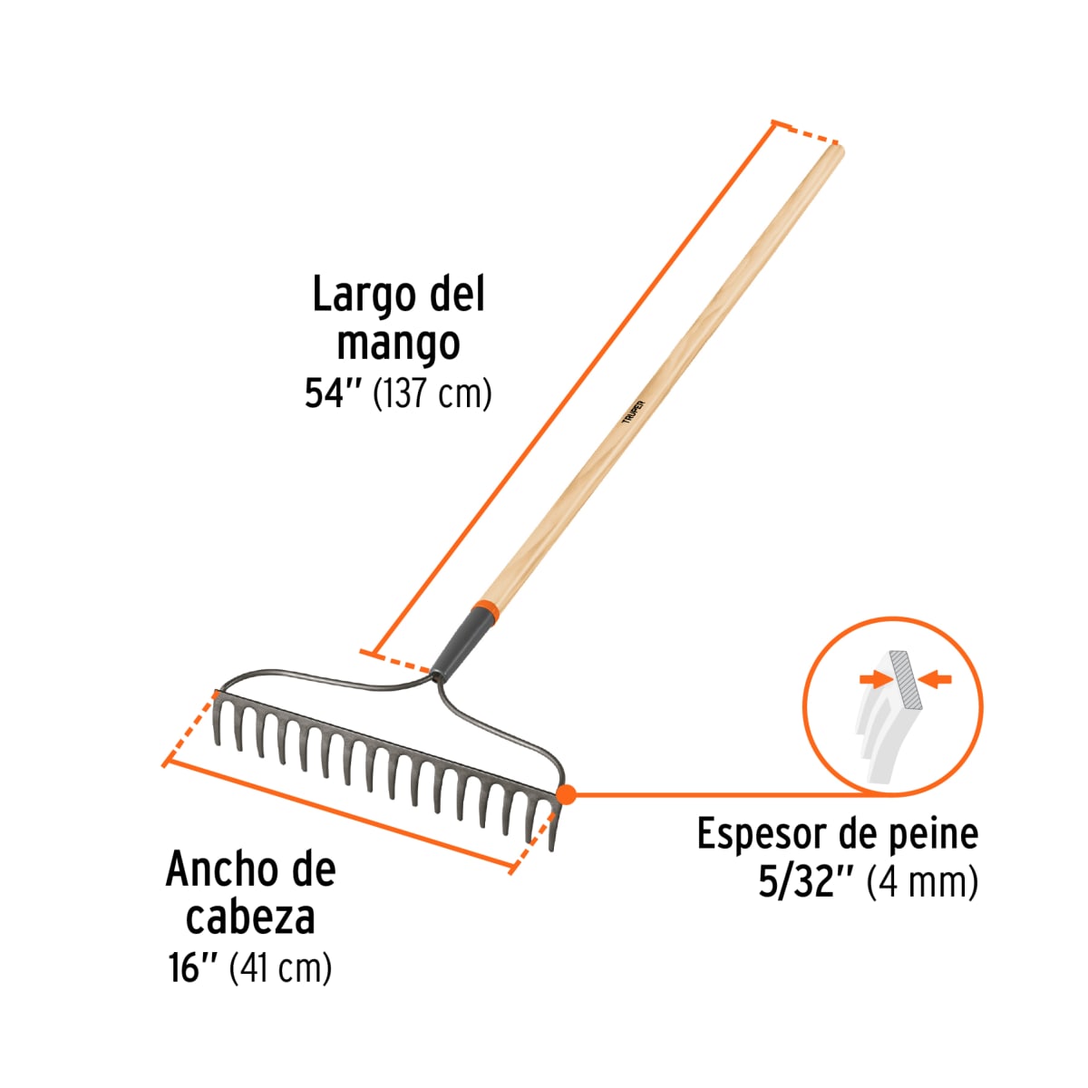 Rastrillo jardinero classic. 16 dientes. mango 54''. truper3