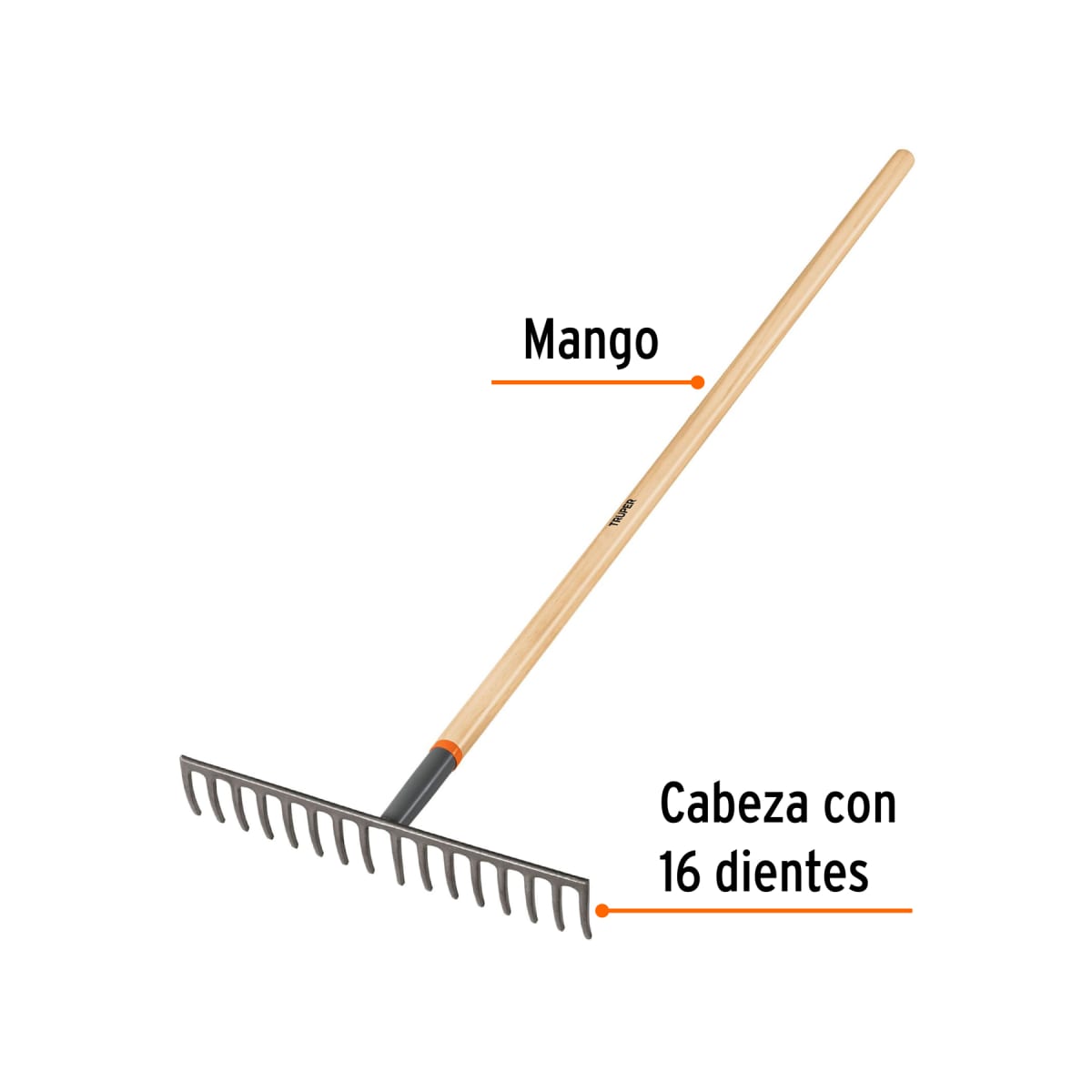 Rastrillo recto de 16 dientes mango de 60'' Truper2