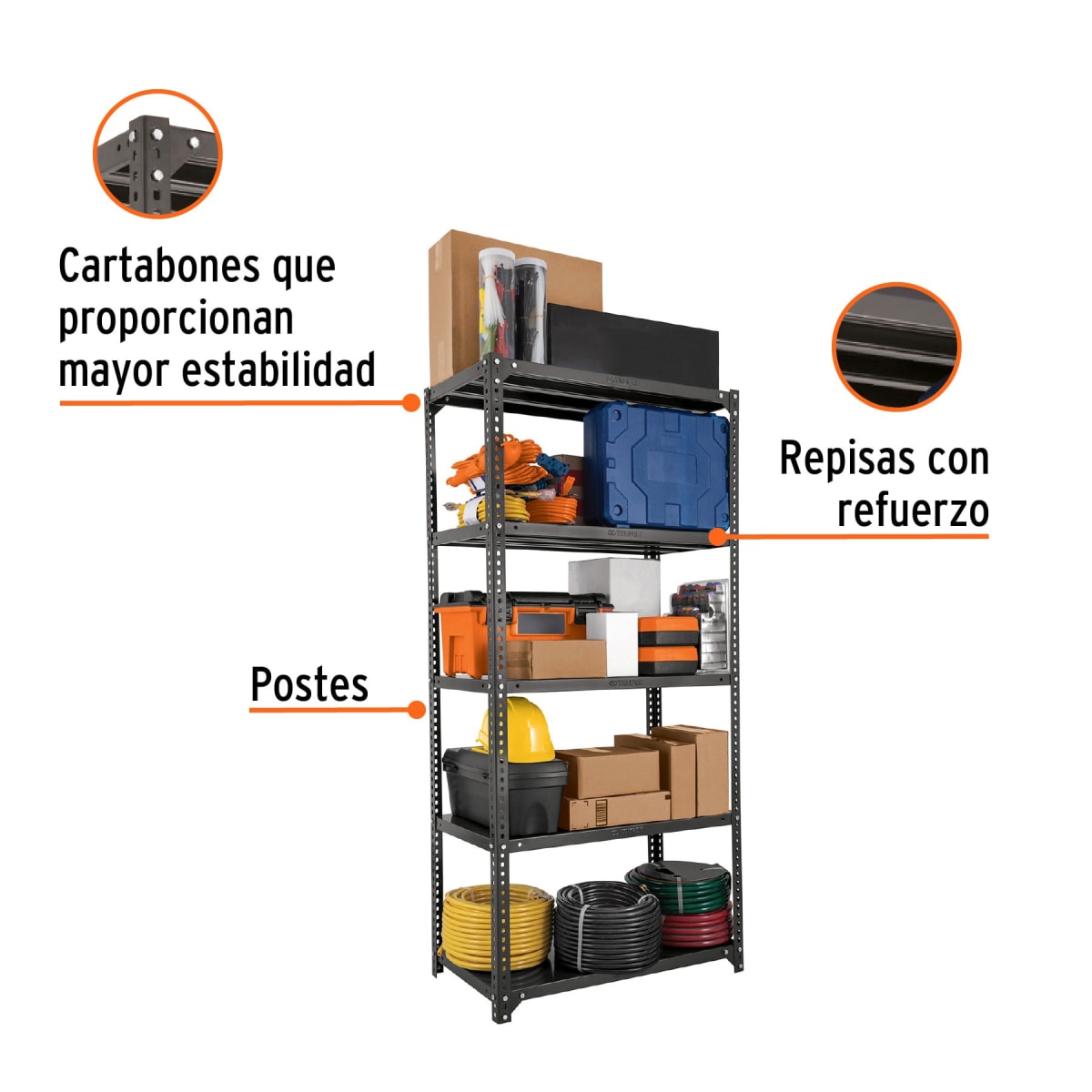 Estante metálico con 5 repisas soporta 80 kg Truper3