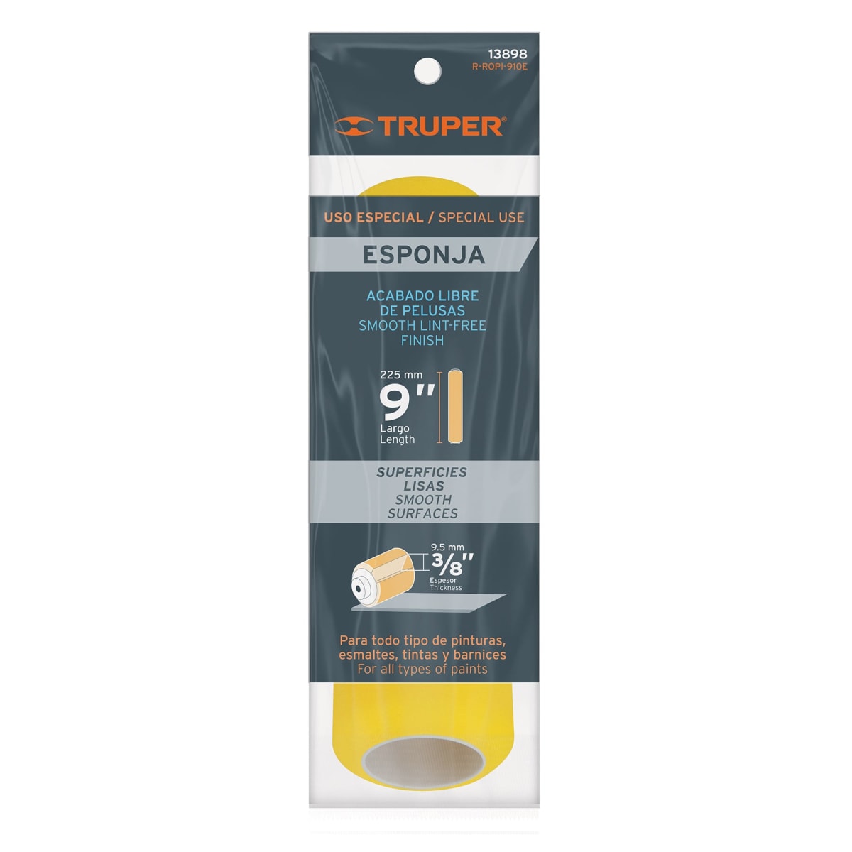 Felpa de esponja para rodillo 9´´ x 3/8´´ superficies lisas, Truper5