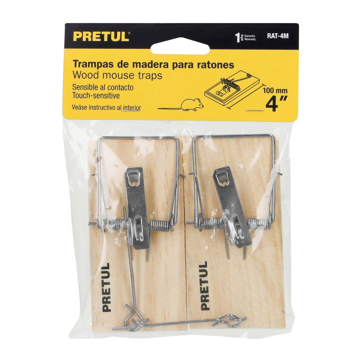 Bolsa con 2 trampas de 4'' de madera para ratón. pretul4