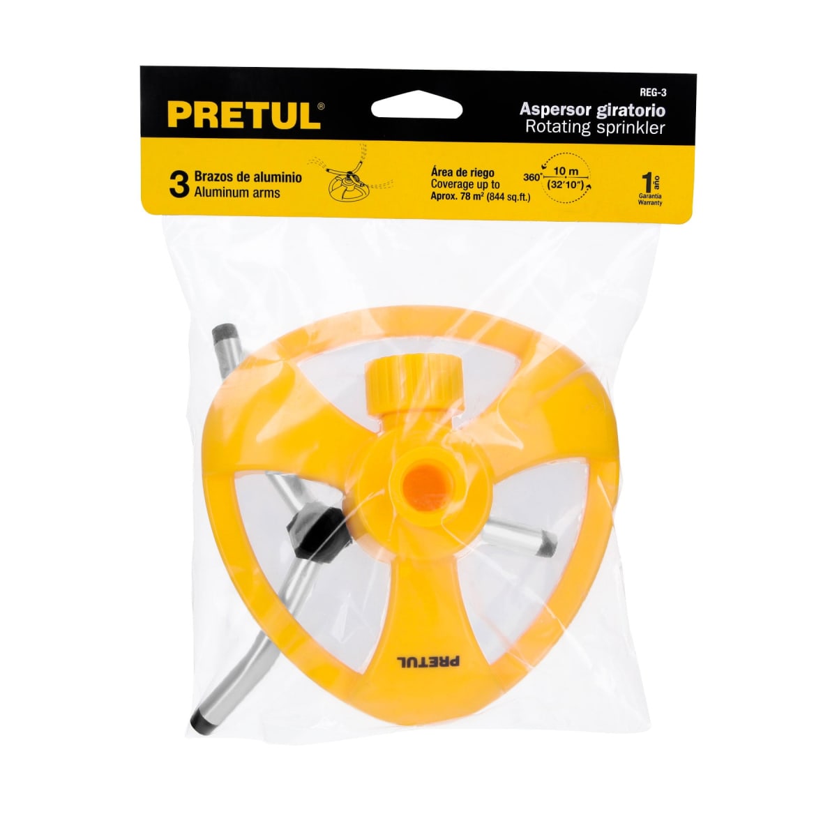 Aspersor giratorio de 3 brazos con base plástica Pretul5