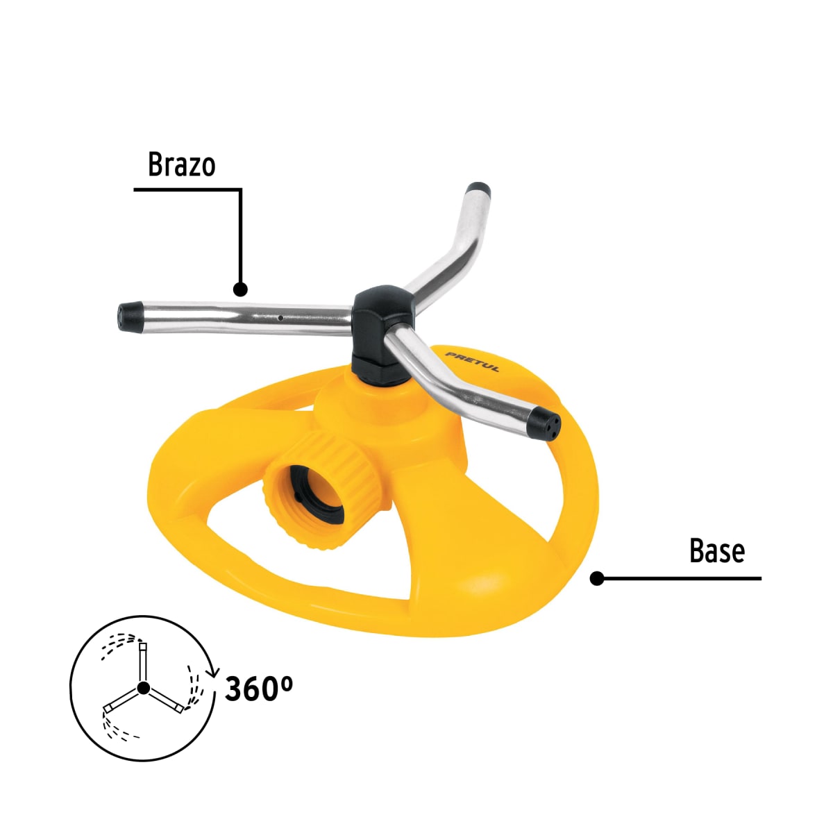 Aspersor giratorio de 3 brazos con base plástica Pretul3