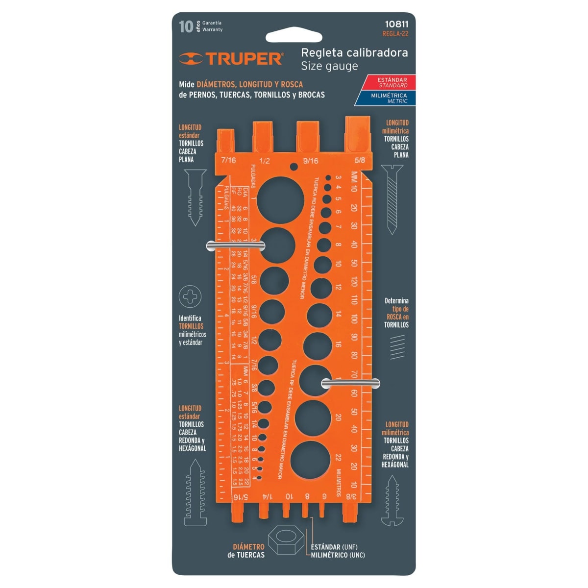 Regleta medidora de tuercas y tornillos 22 cm Truper4