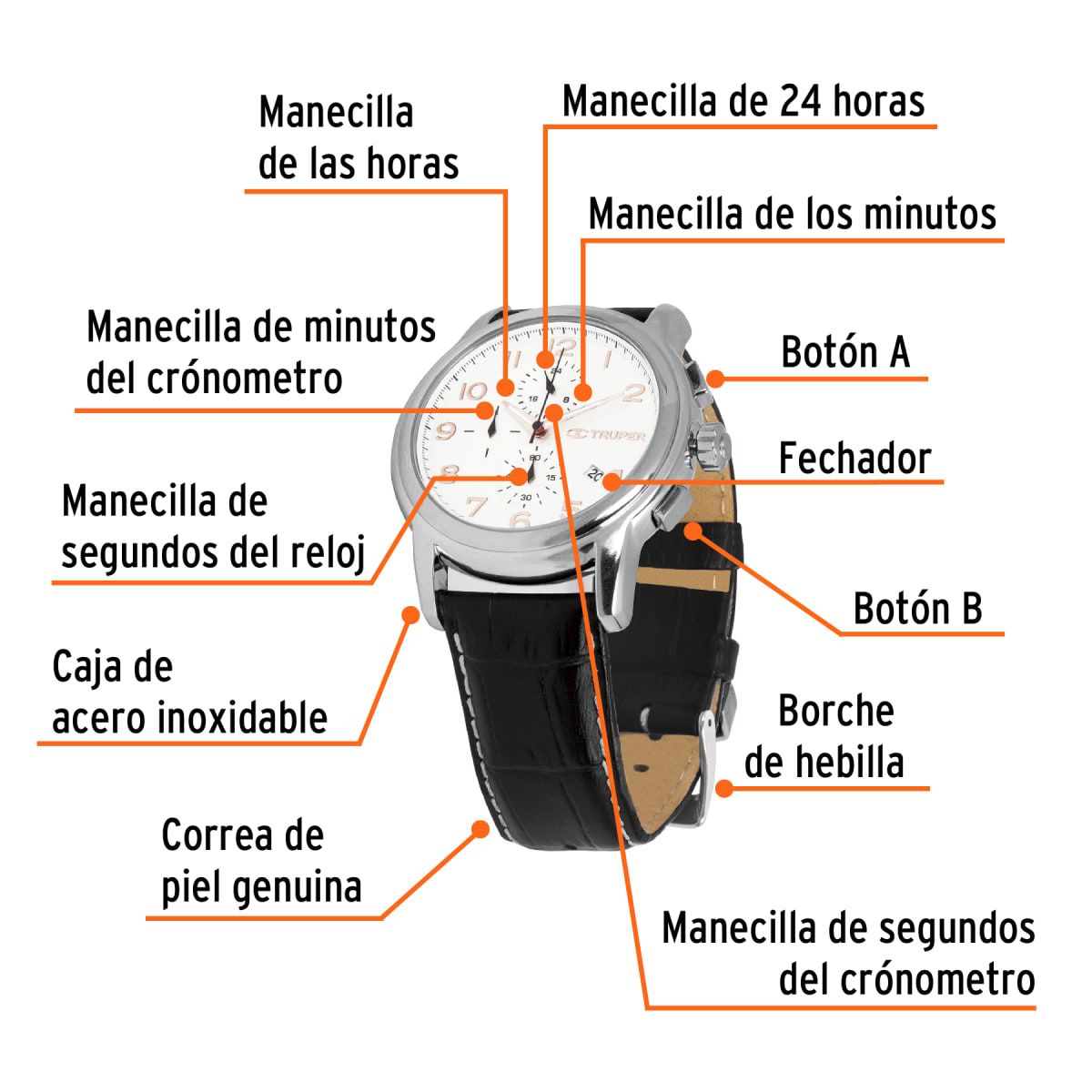 Reloj para caballero acuático correa de piel Truper2