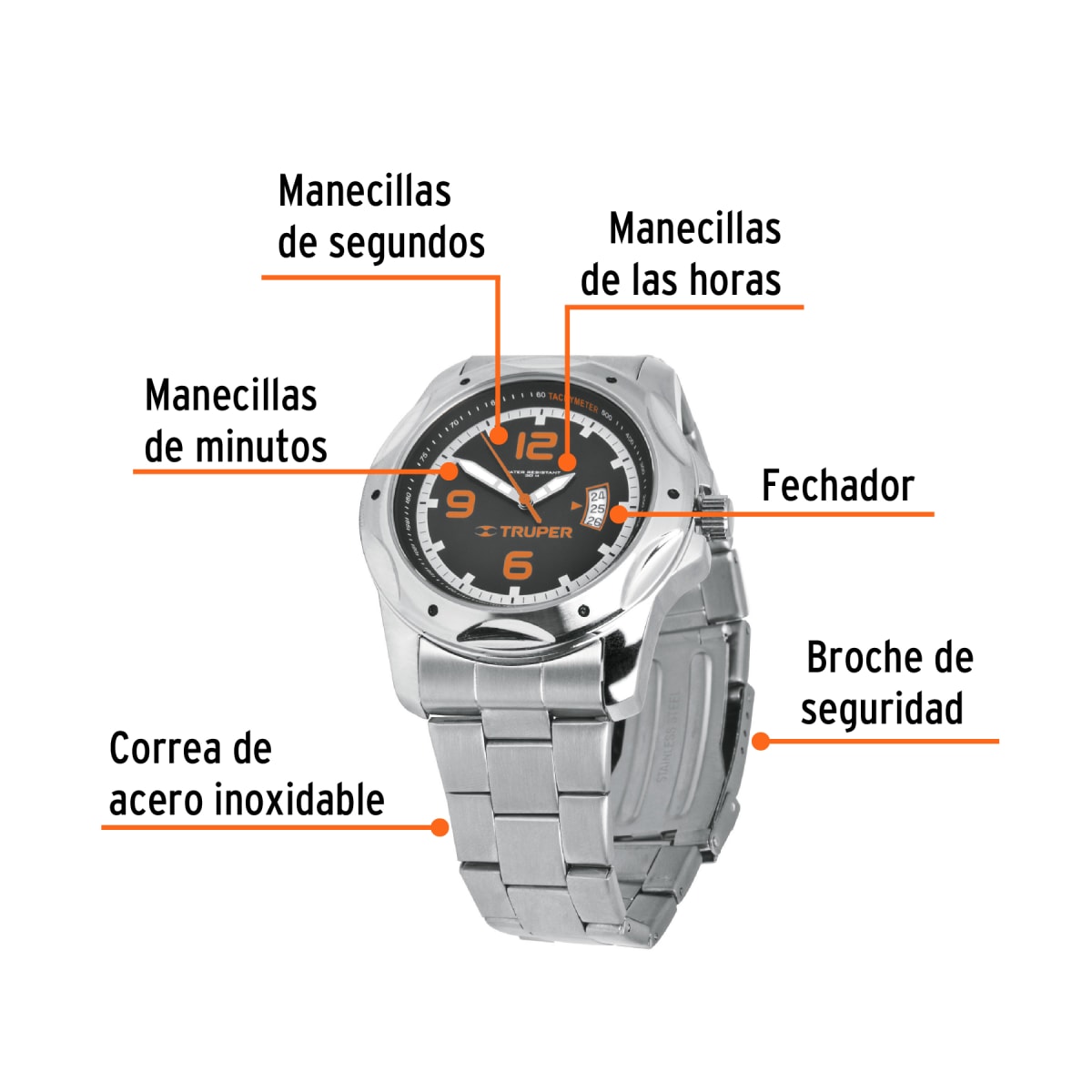 Reloj para caballero acuático correa de acero inoxidable Truper2