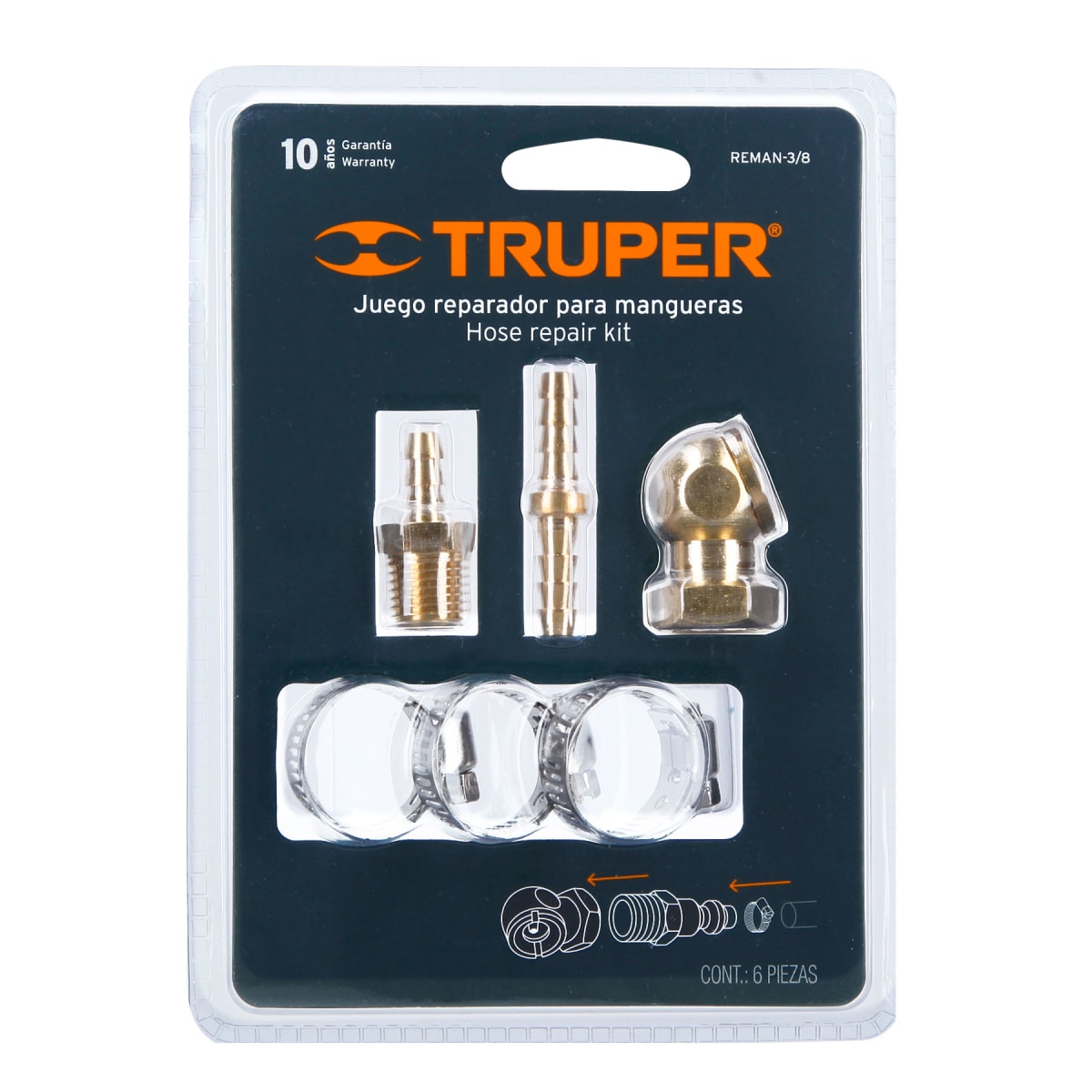 Juego de 6 piezas para reparar mangueras de 3/8''. truper4