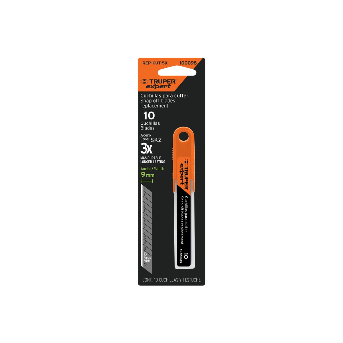 Estuche con 10 navajas SK2 de 9 mm para cuchilla, Expert Truper8