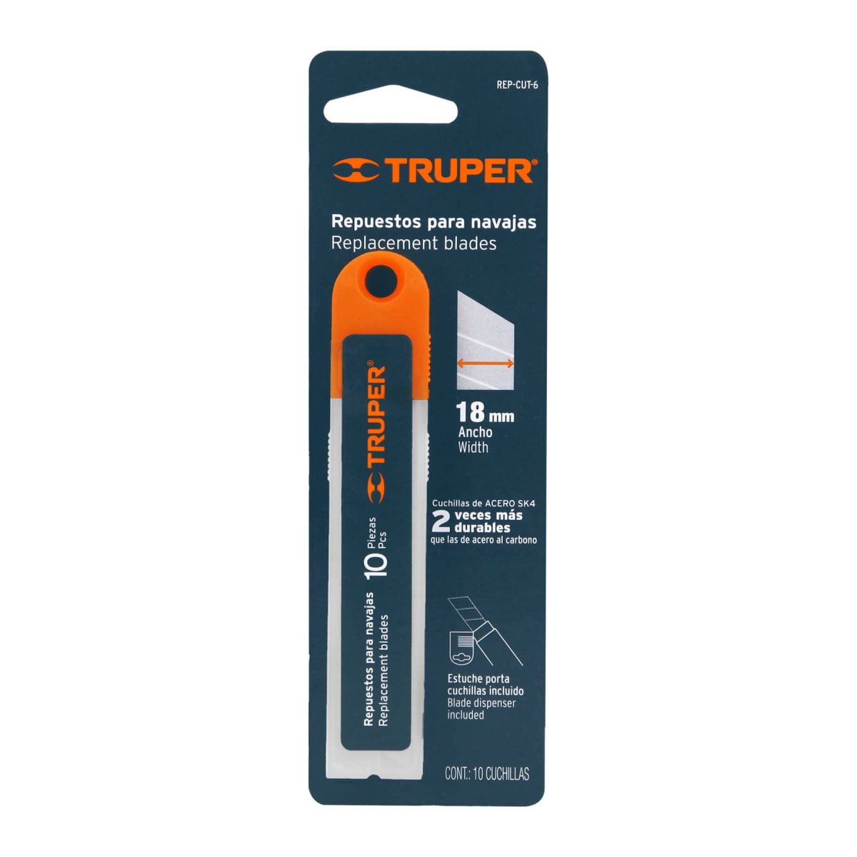 Estuche con 10 navajas SK4 de 18 mm para cutter Truper1