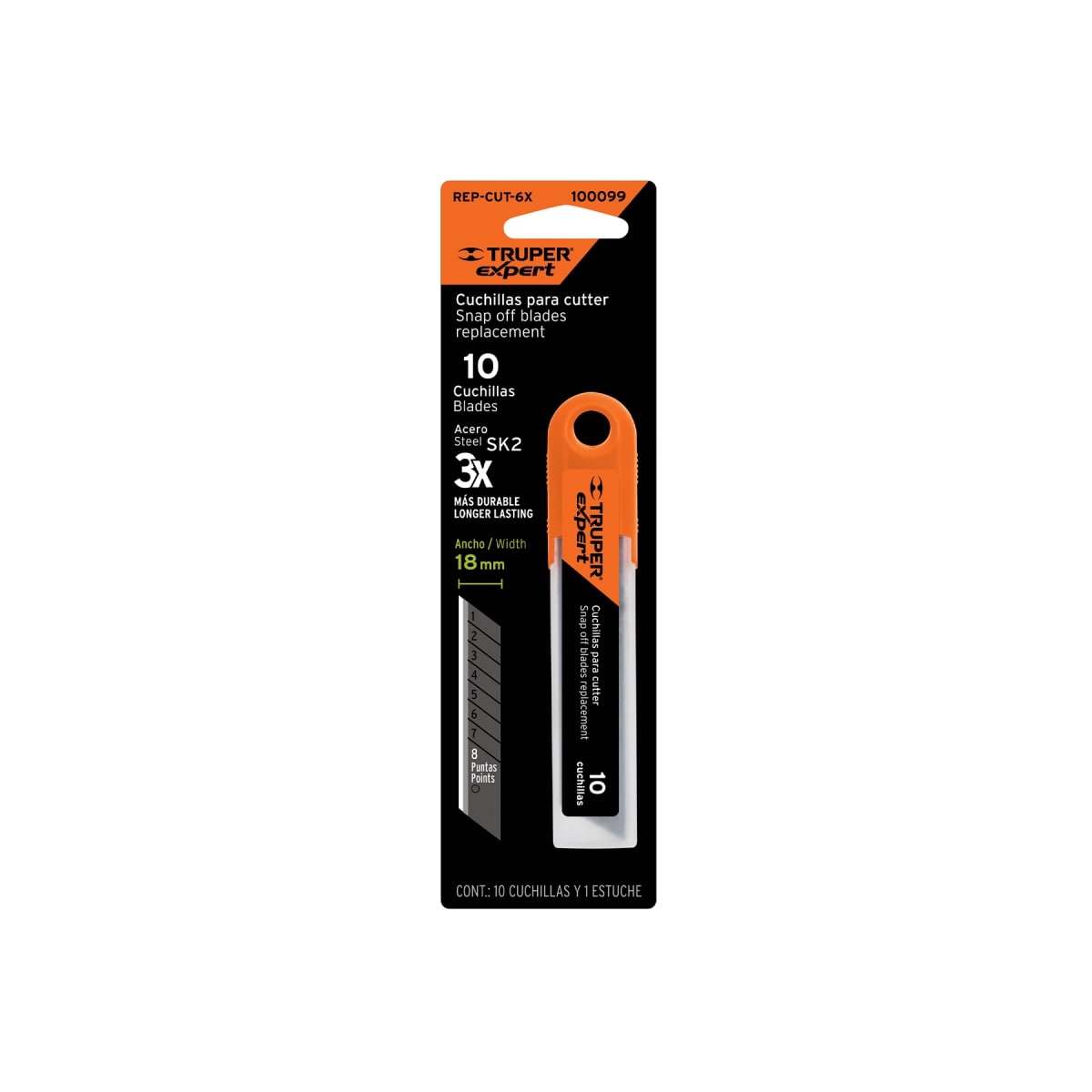 Estuche con 10 navajas SK2 de 18 mm para cuchilla, Expert Truper9