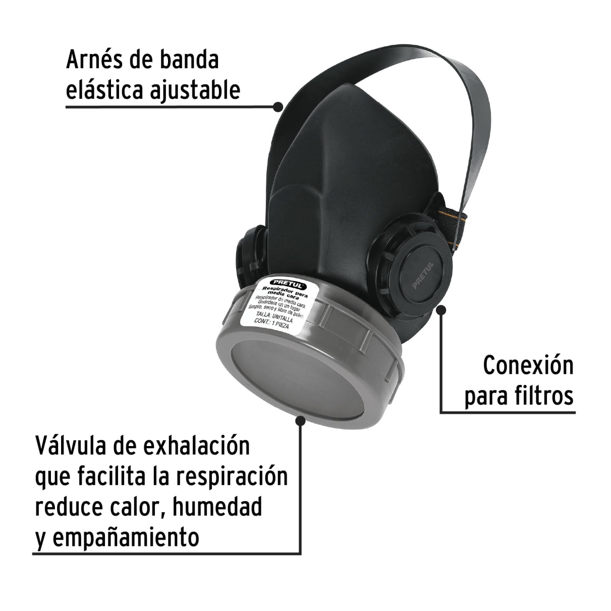 Respirador sin cartucho, 1 filtro, Pretul2