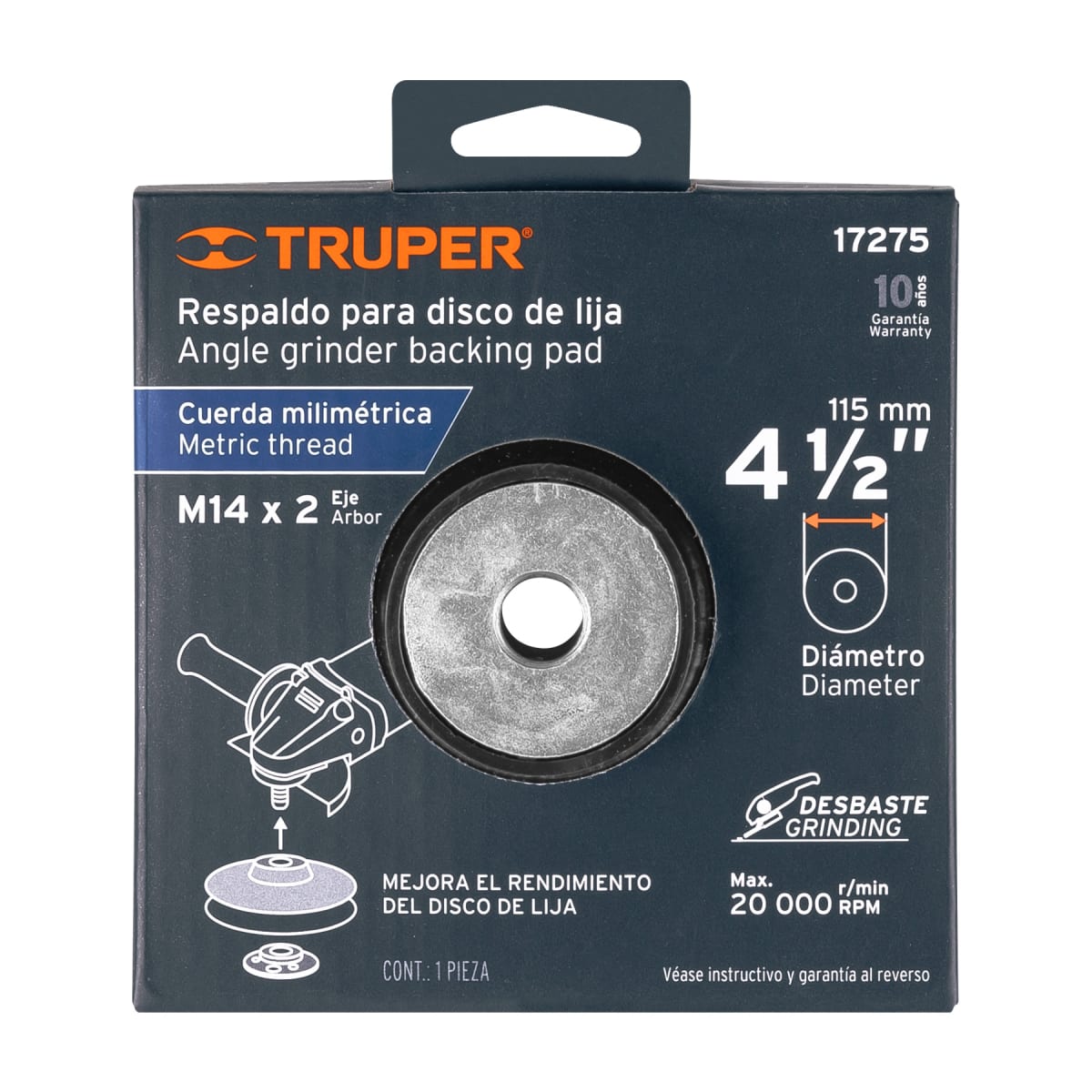 Respaldo para discos de lija 4-1/2´´, eje M14, Truper3