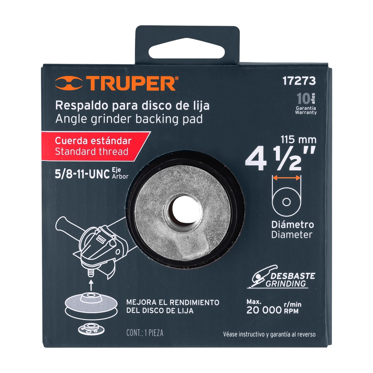 Respaldo para discos de lija 4-1/2´´, eje 5/8-11, Truper3