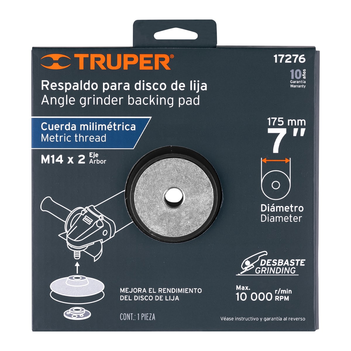 Respaldo para discos de lija 7´´, eje M14, Truper3