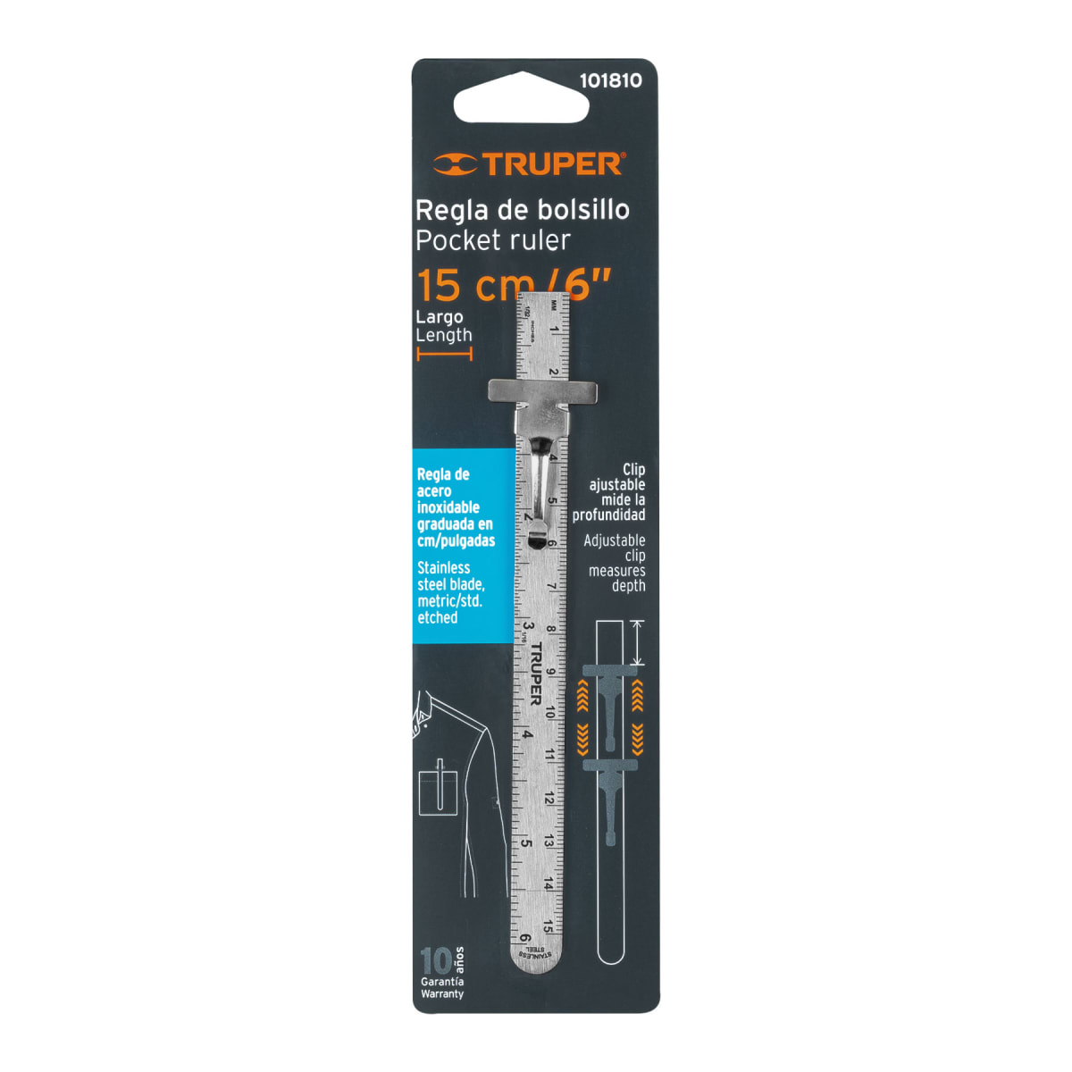 Regla 15 cm de acero inoxidable de bolsillo, Truper5