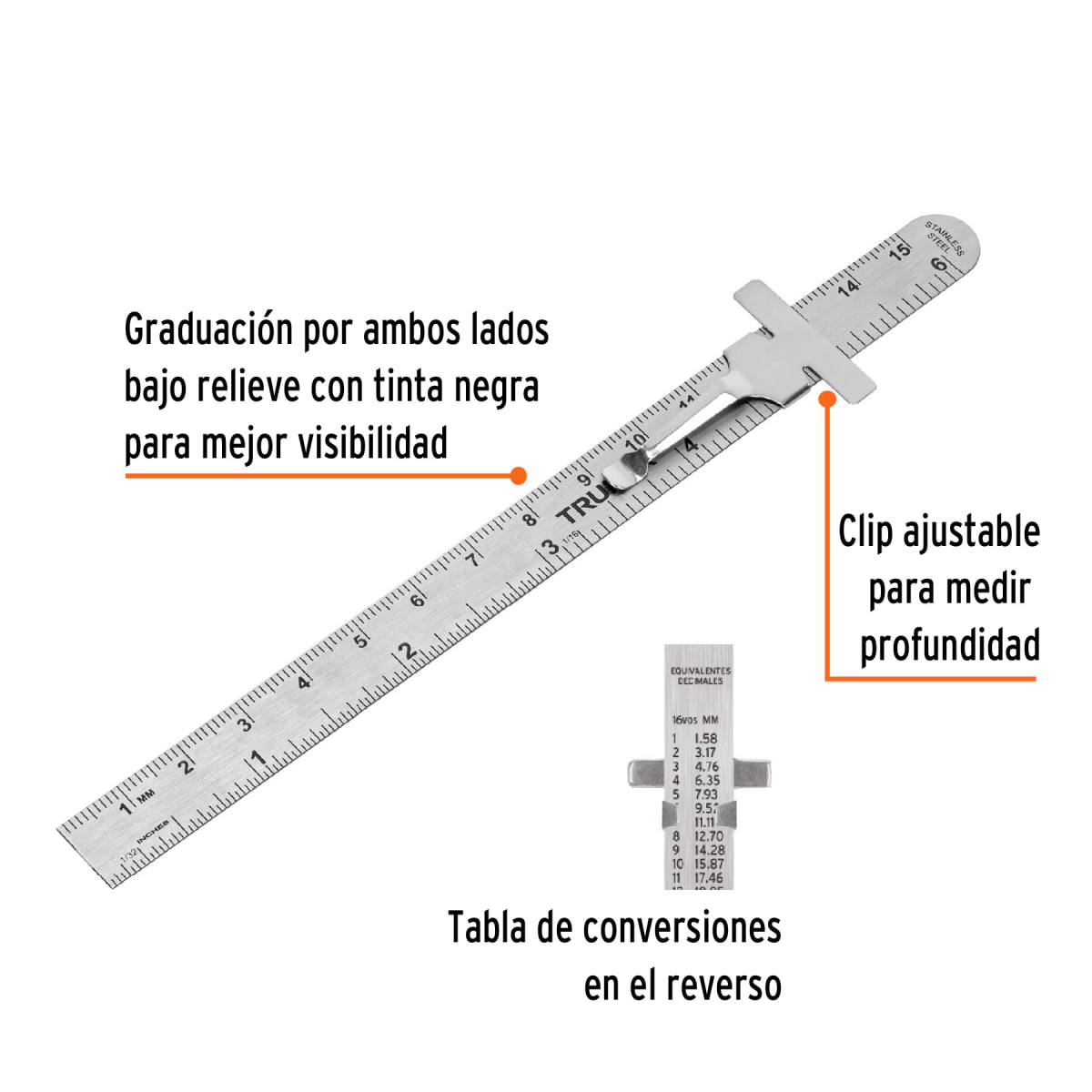 Regla 15 cm de acero inoxidable de bolsillo, Truper3