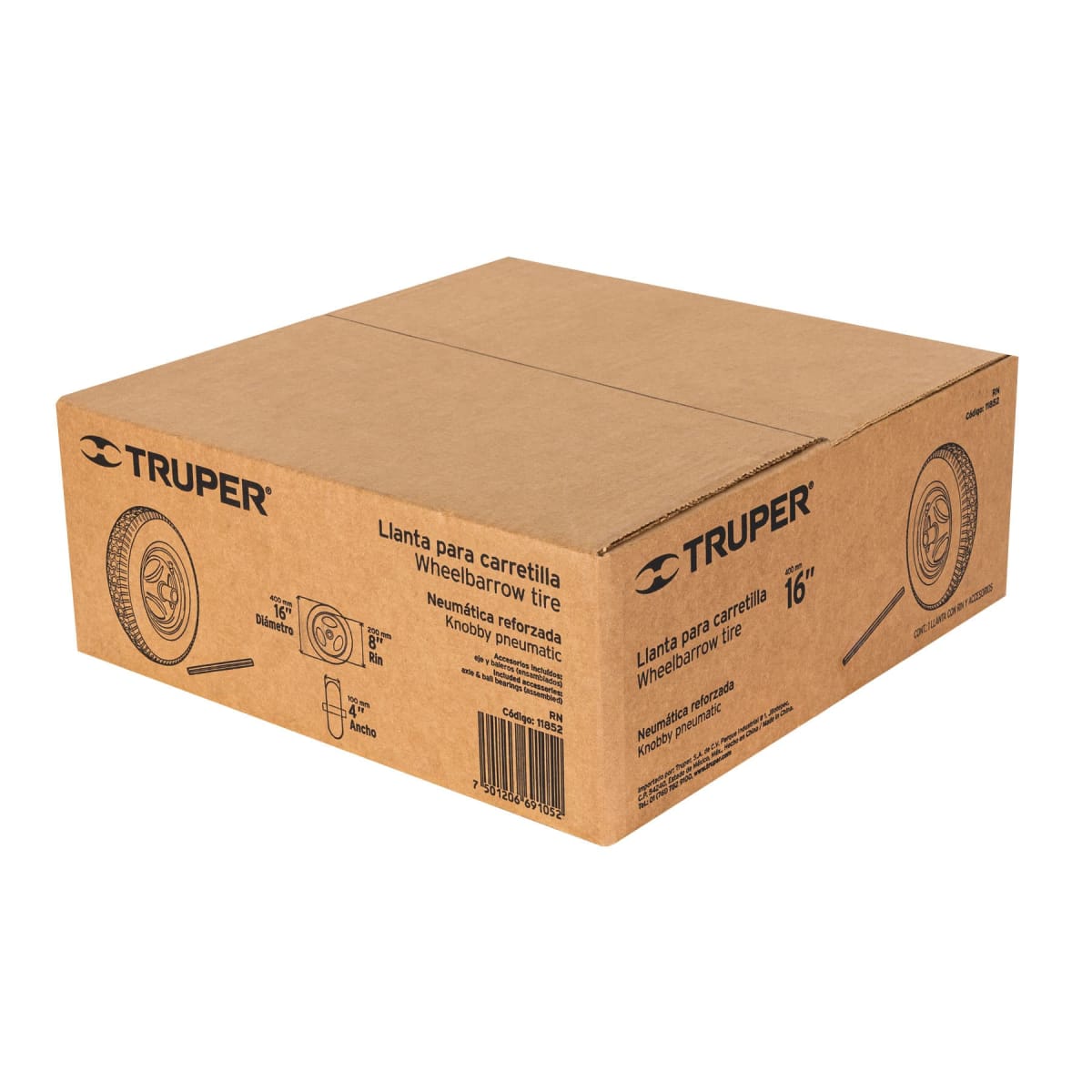 Llanta completa neumática 16'' incluye eje y baleros Truper5