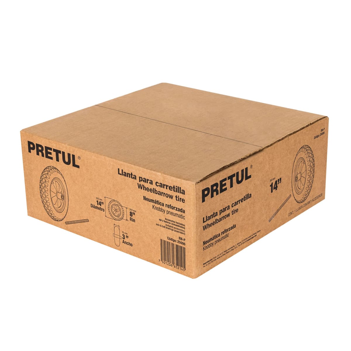 Llanta completa neumática 14''. incluye eje y baleros. pretul5