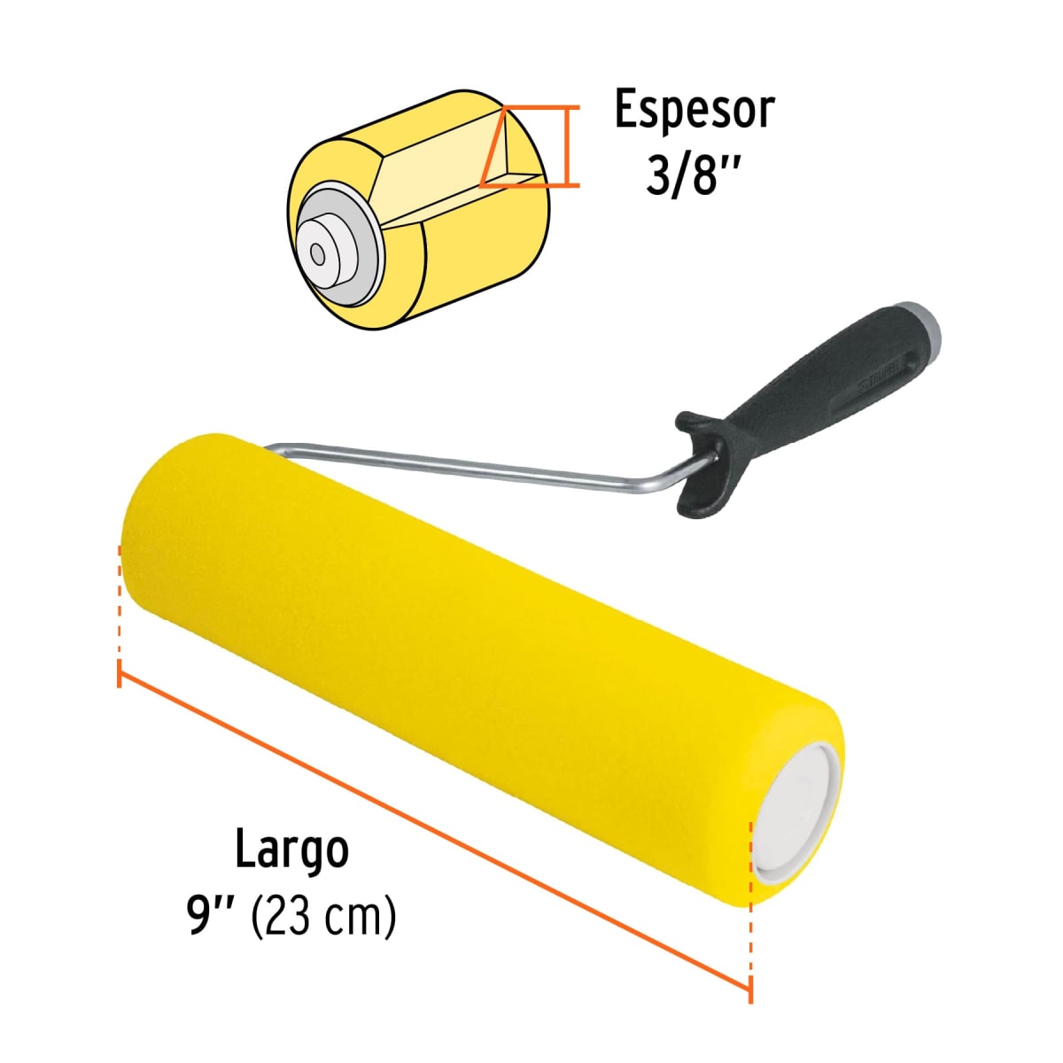 Rodillo para pintar 9'' x 3/8'' de esponja. superficies lisas. truper3