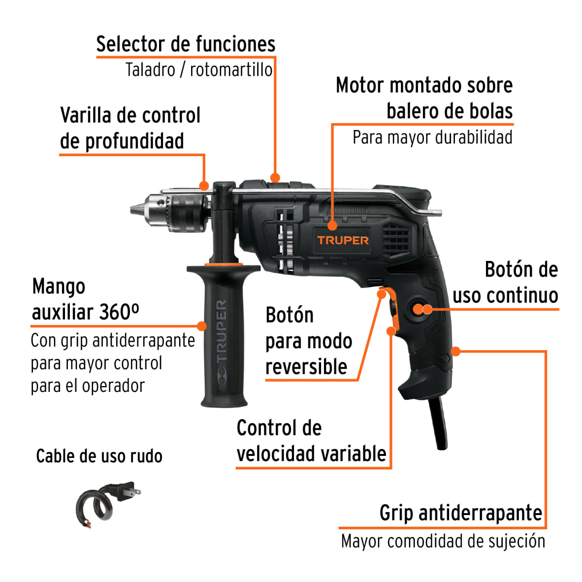 Combo Taladro Industrial 650W Truper + Set de Brocas Concreto Metal Y Madera3