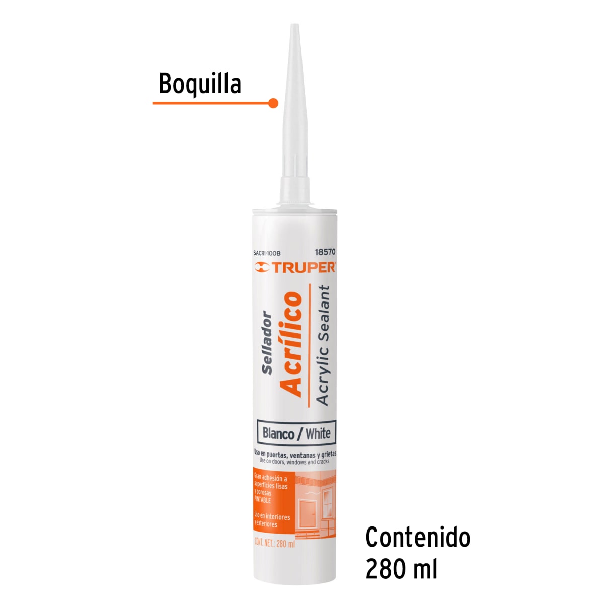 Silicona acrílica de 280 ml, blanco, Truper2