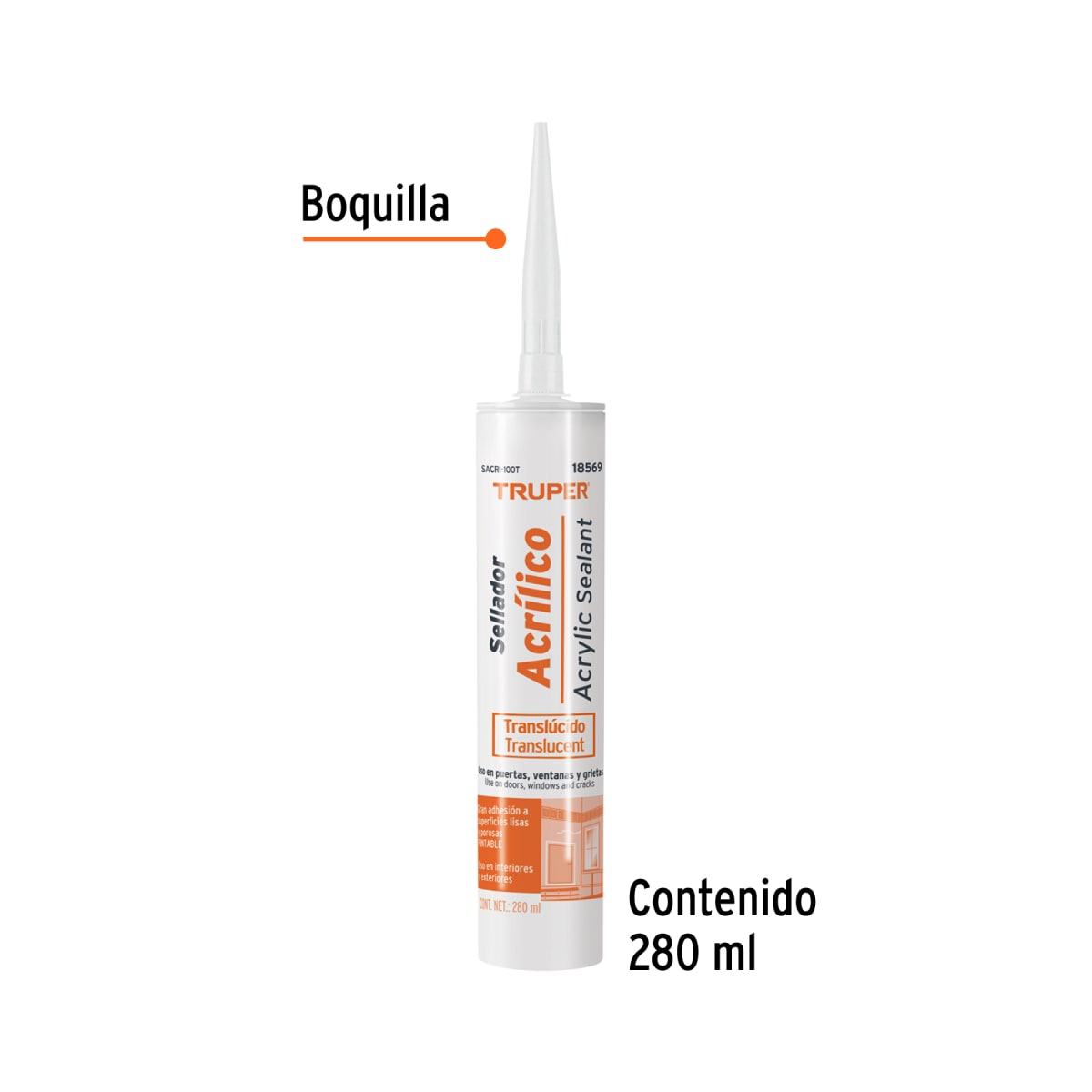 Silicona acrílica de 280 ml. transparente. truper2