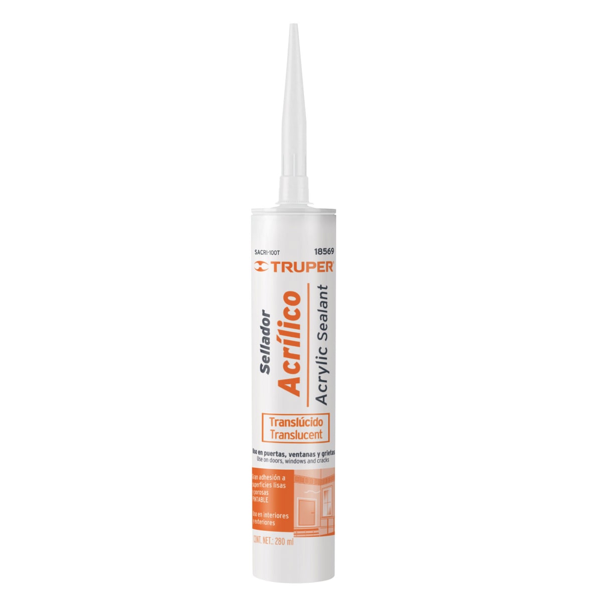 Silicona acrílica de 280 ml. transparente. truper1