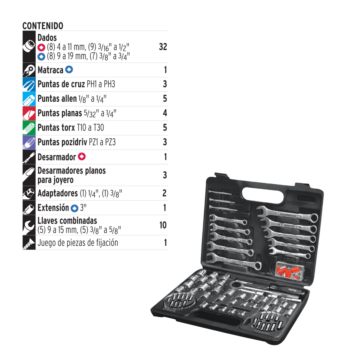 Juego de 71 herramientas mixtas Pretul3