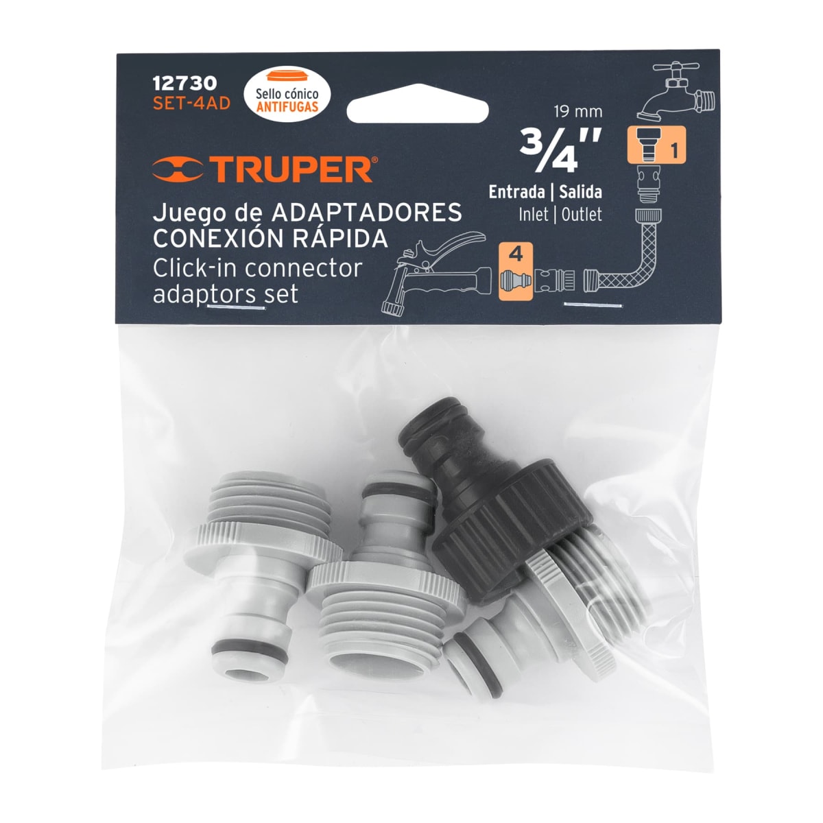Juego de 4 adaptadores para conectores click. truper2
