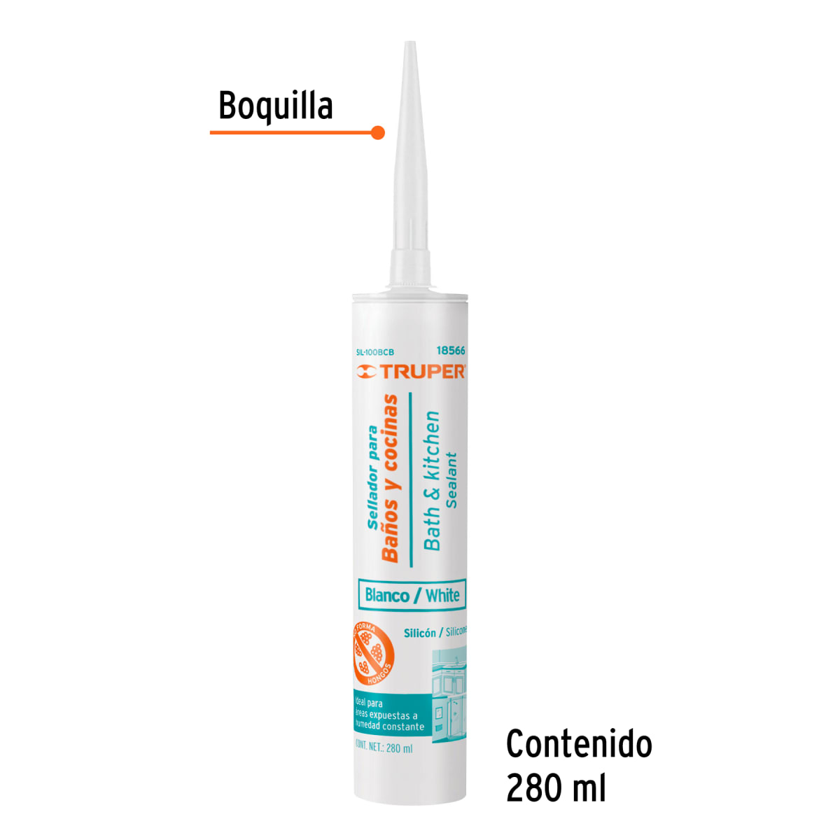 Silicona blanca para baños y cocinas, 250 ml, Truper2