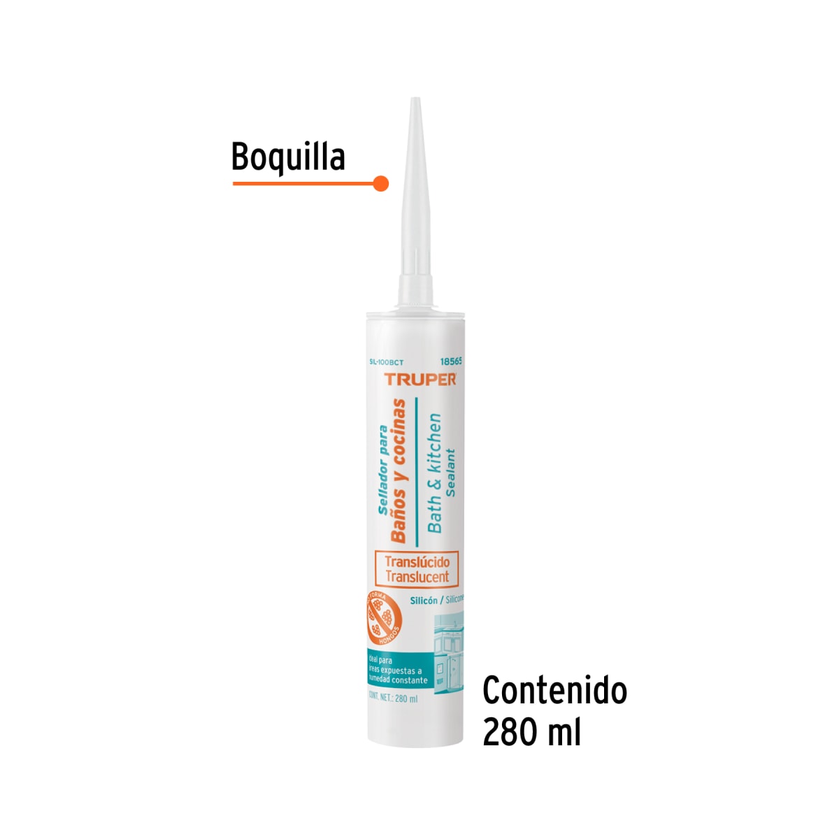 Silicona translúcida para baños y cocinas, 250 ml, Truper 2