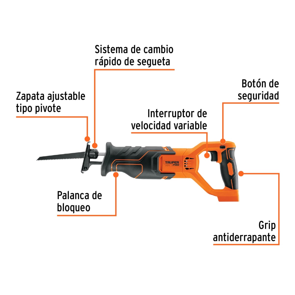 Taladro Atornillador + Sierra Sable + 1bat 2ah 20V Truper7