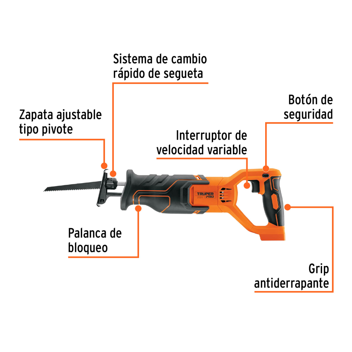 Sierra Sable 20V + 1 Bateria 2Ah + Cargador Truper8