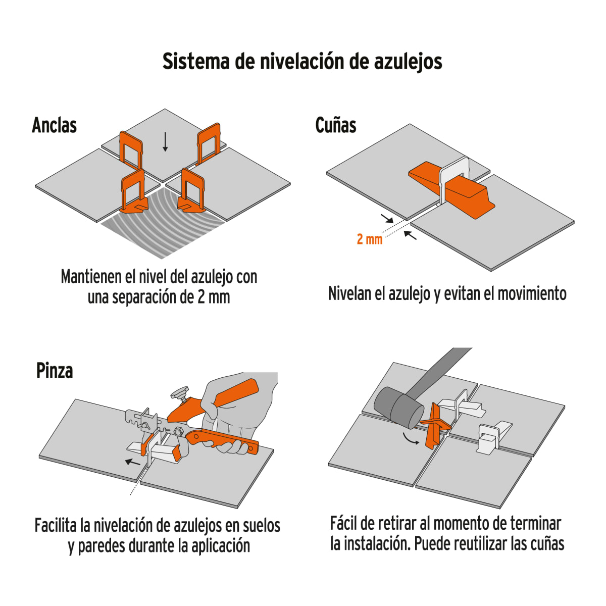 cuñas 100 unidades + anclas 100 + pinza para nivelacion de mayolicaTruper2