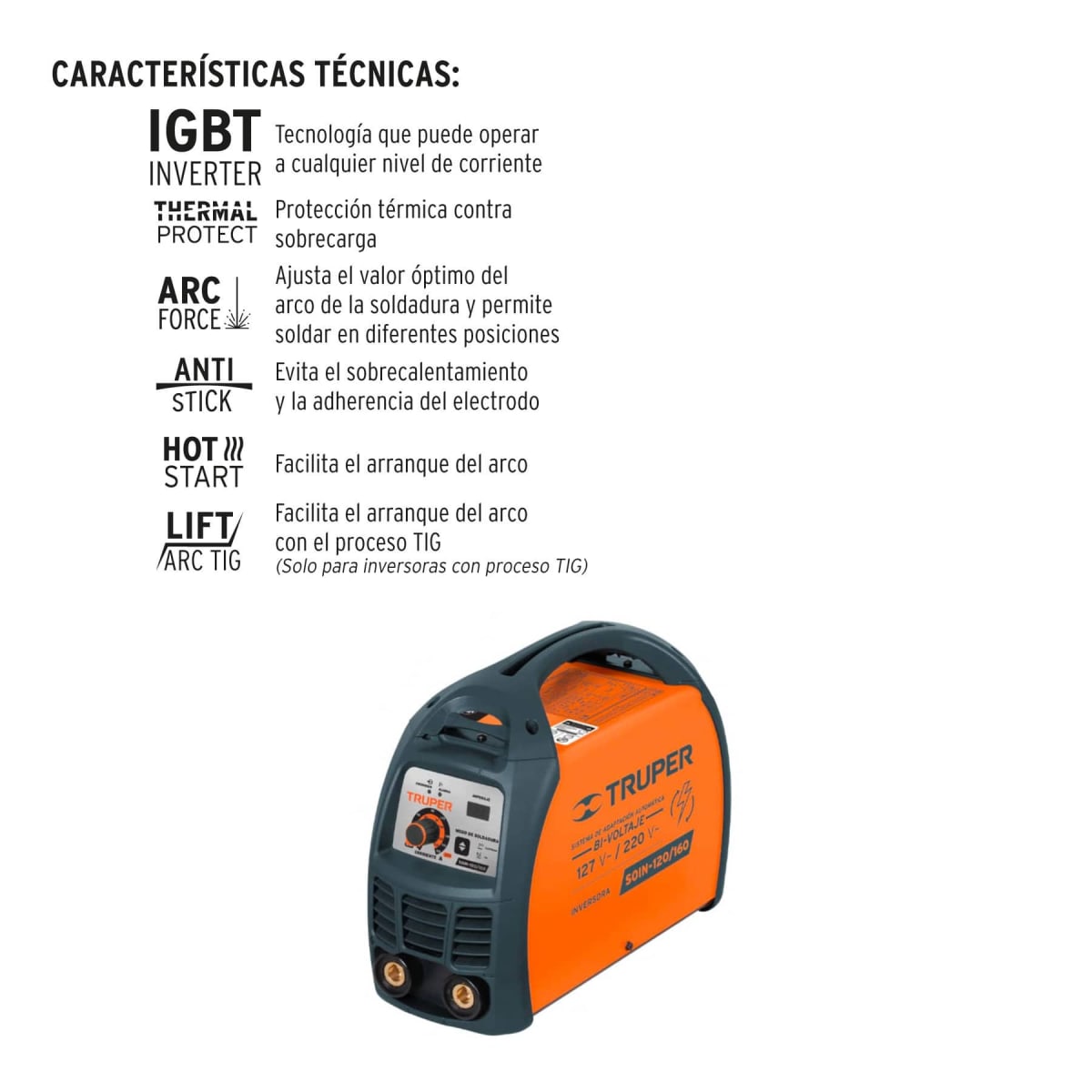 Soldadora inversora 160 A bi-voltaje Truper4