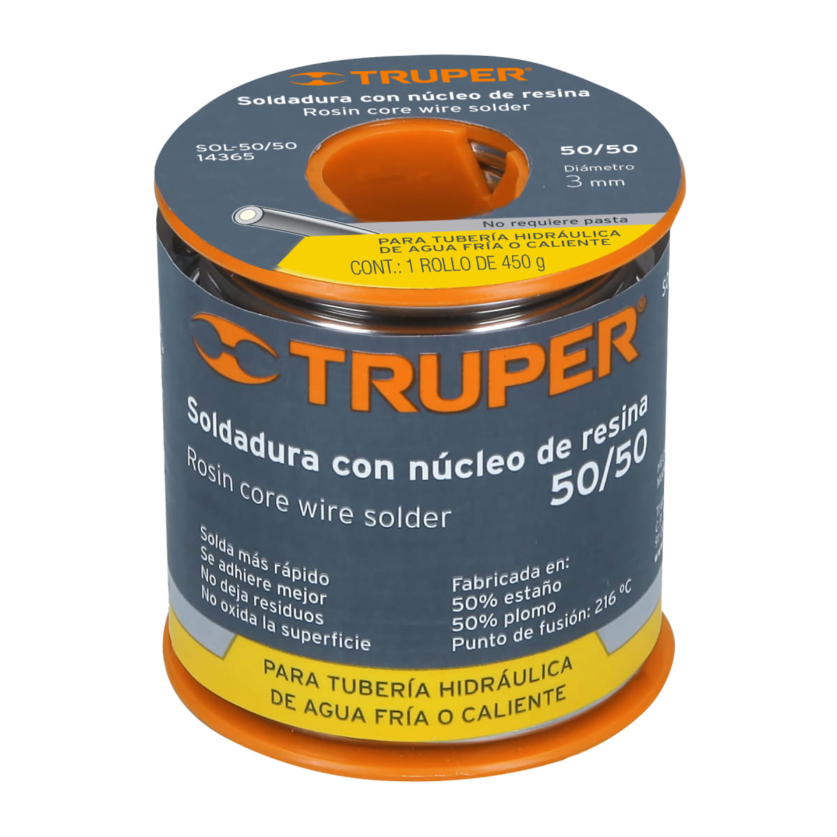 Soldadura con núcleo resina 50/50, tubería hidráulica, 450 g Truper2