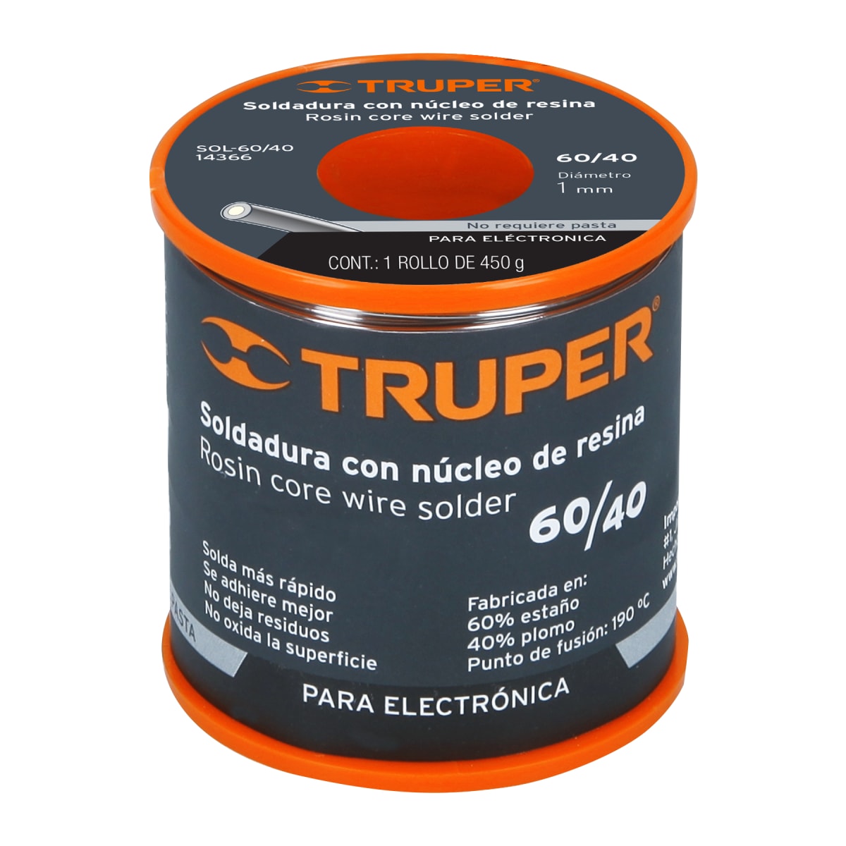 Estaño Soldadura con núcleo resina 60/40 para electrónica 450 g Truper3