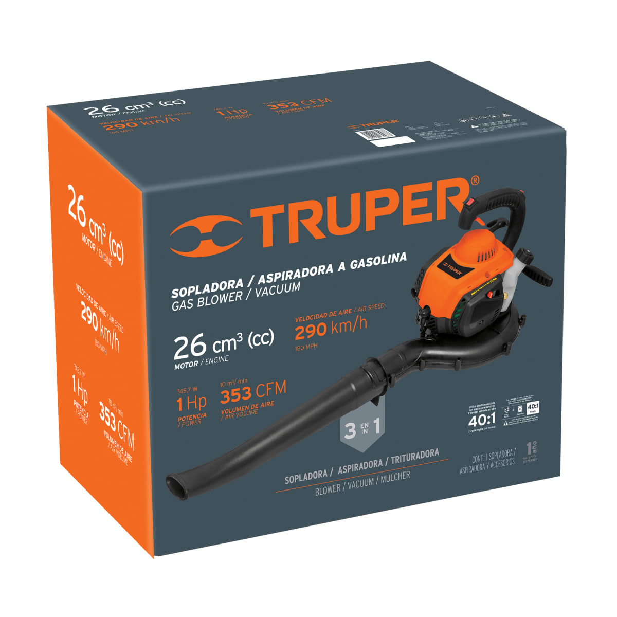Sopladora Aspiradora con motor de 26 cc a gasolina Truper6