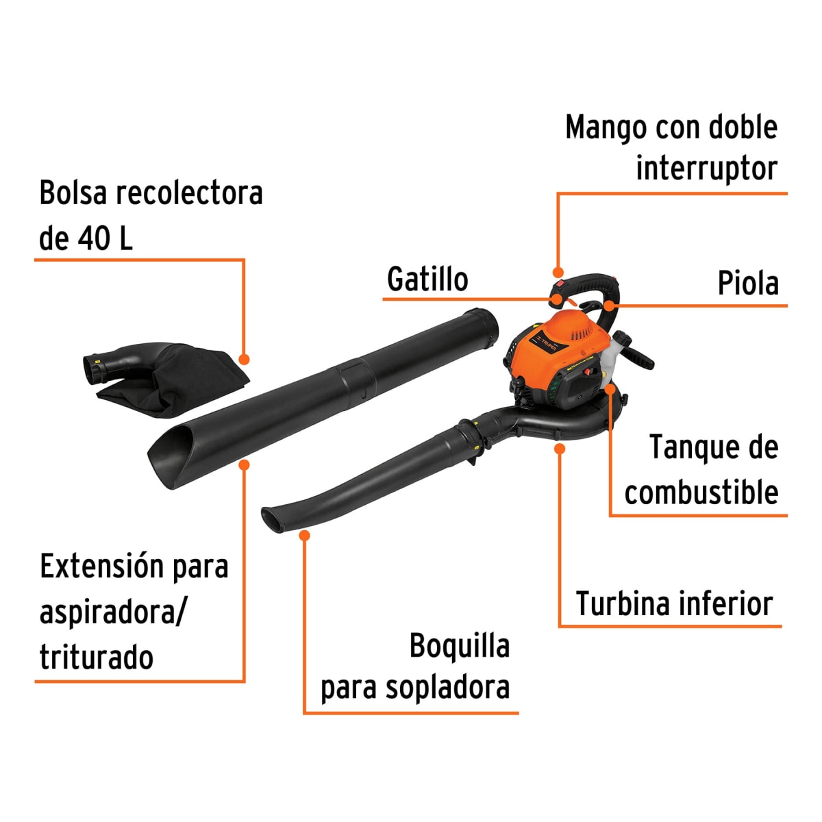 Sopladora Aspiradora con motor de 26 cc a gasolina Truper3