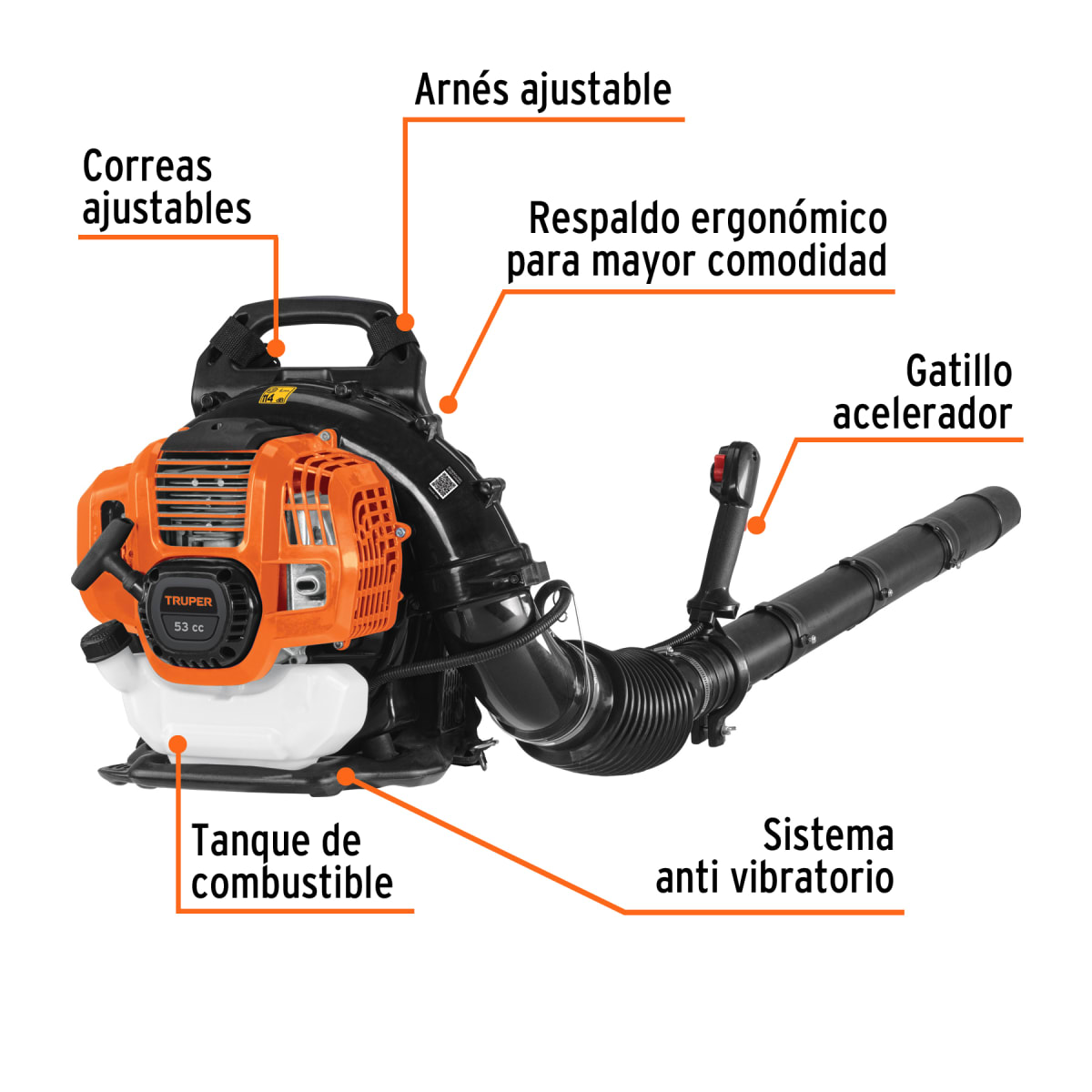 Sopladora con motor de 53cc a gasolina tipo mochila Truper3