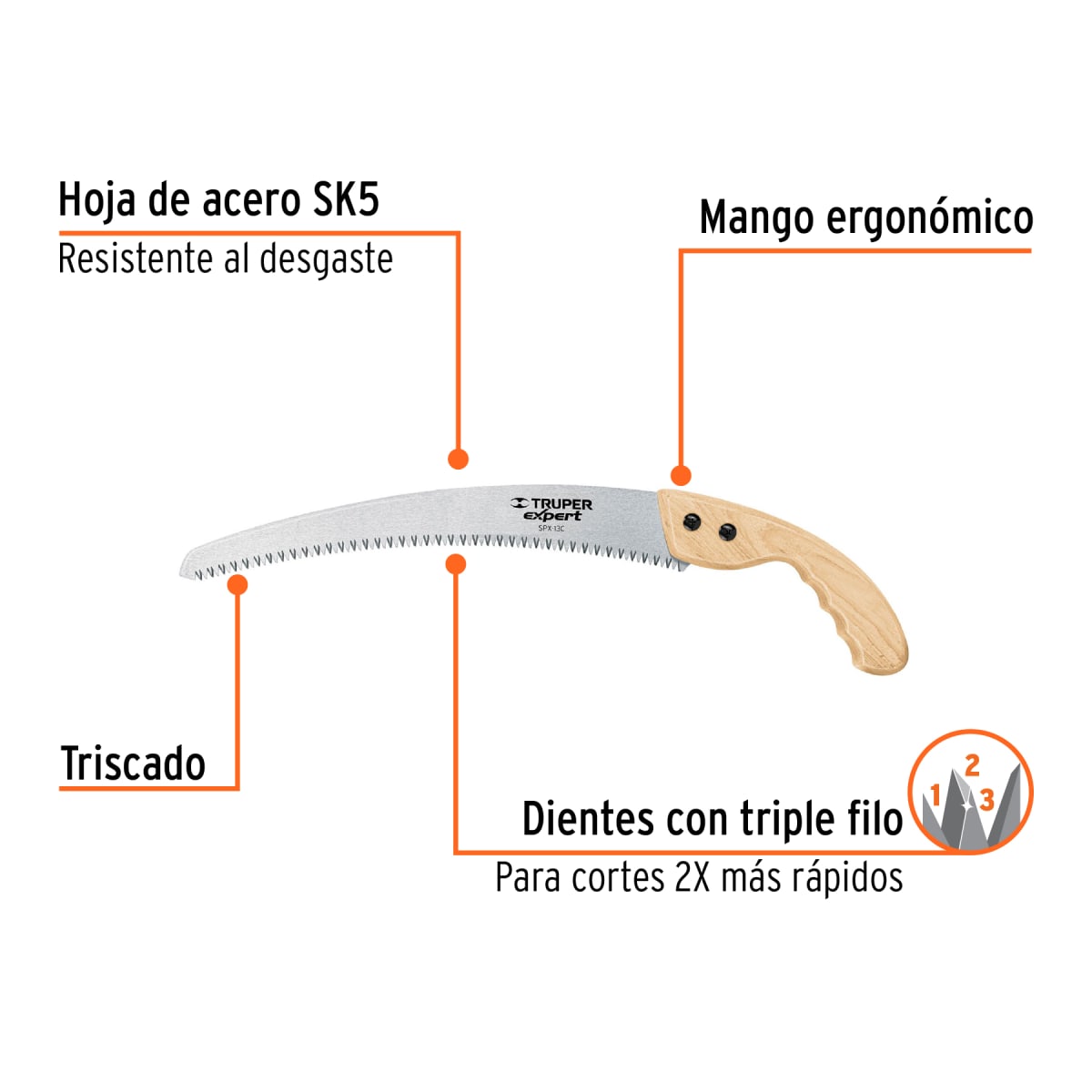 Serrucho de poda 13'' hoja curva 7 DPP Truper2