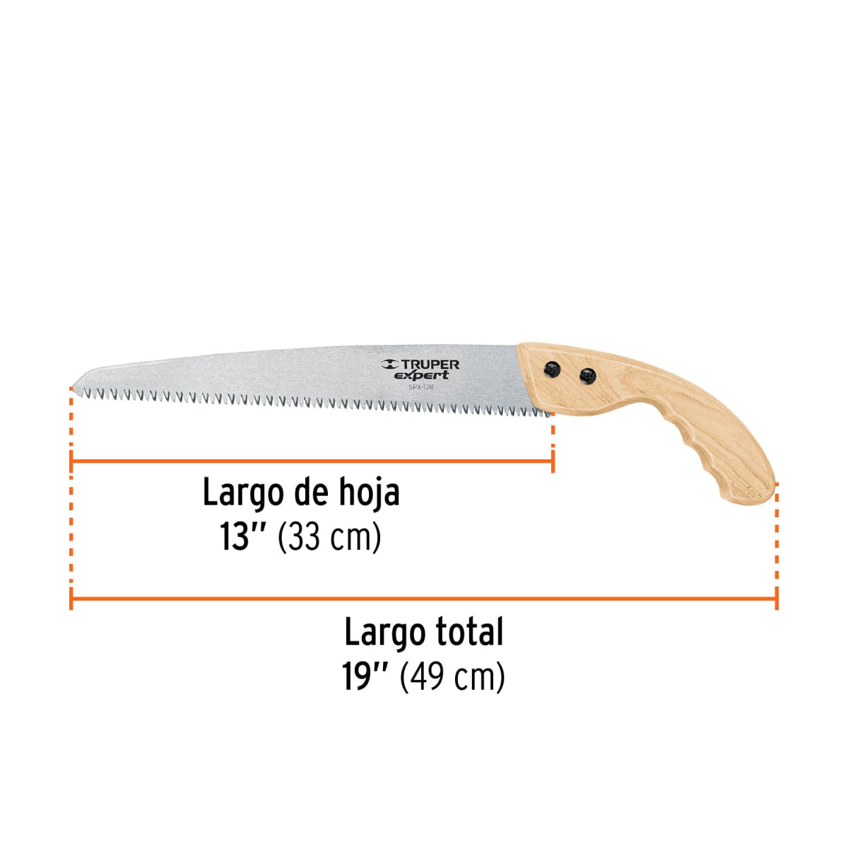 Serrucho de poda 13´´, hoja recta, 7 DPP, Truper Expert3