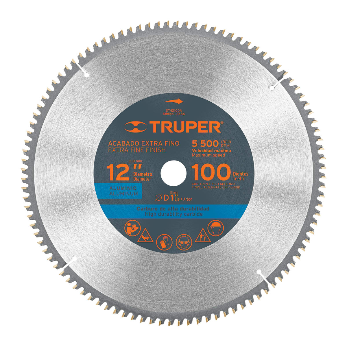 Sierra circular 12´´ para aluminio, 100 dientes centro 1´´ Truper1
