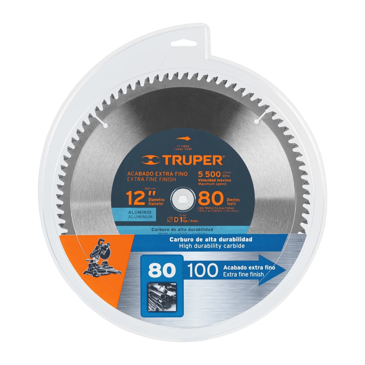 Sierra circular 12´´ para aluminio, 80 dientes centro 1´´, Truper4