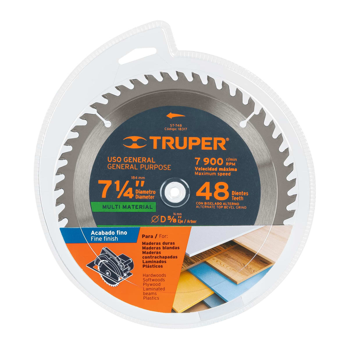Sierra circular 7-1/4´´ multimaterial, 48 dientes centro 5/8´´ Truper4